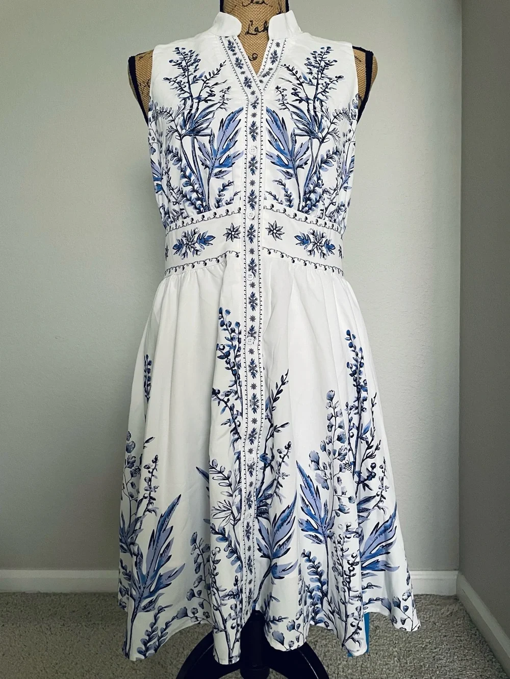 NWT Cupshe White Blue Floral Sleeveless Dress - Picture 2 of 11